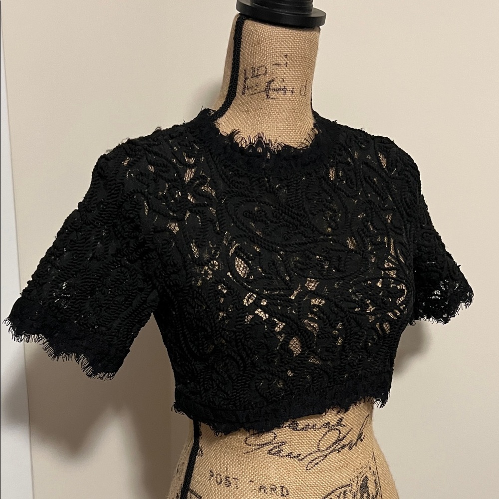 Luxxel Black Lace Crop Top Size Small - Picture 3 of 6